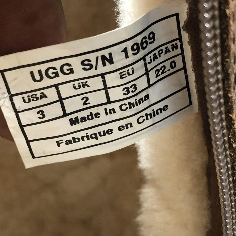 UGG Shearling Boots Girls 3 Brown Leather Zip Buckle Lined 1969 Mid Calf Winter